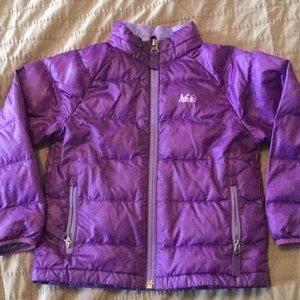 REI 2T purple puffer jacket